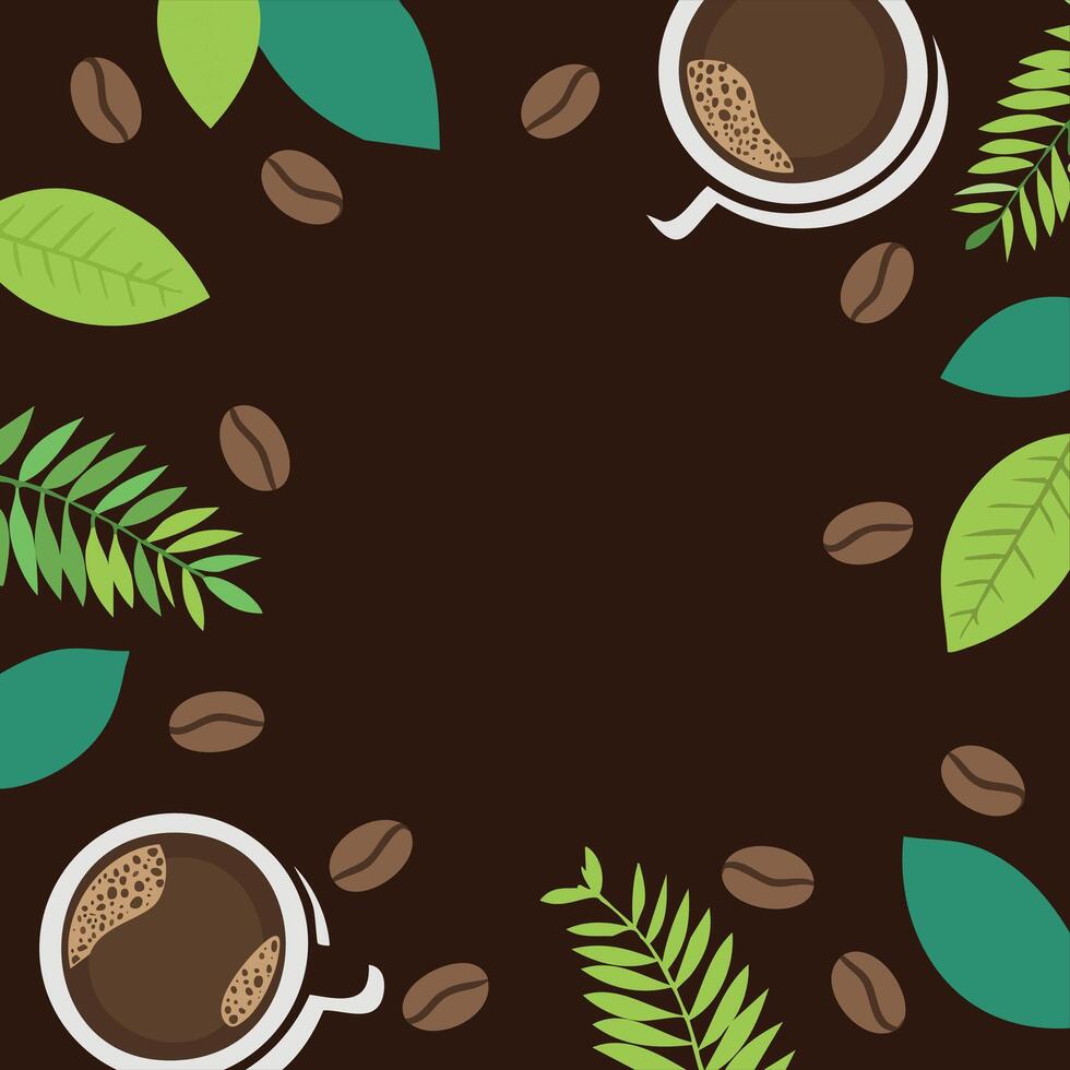 coffee, beans and leaves illustration with copy space vector