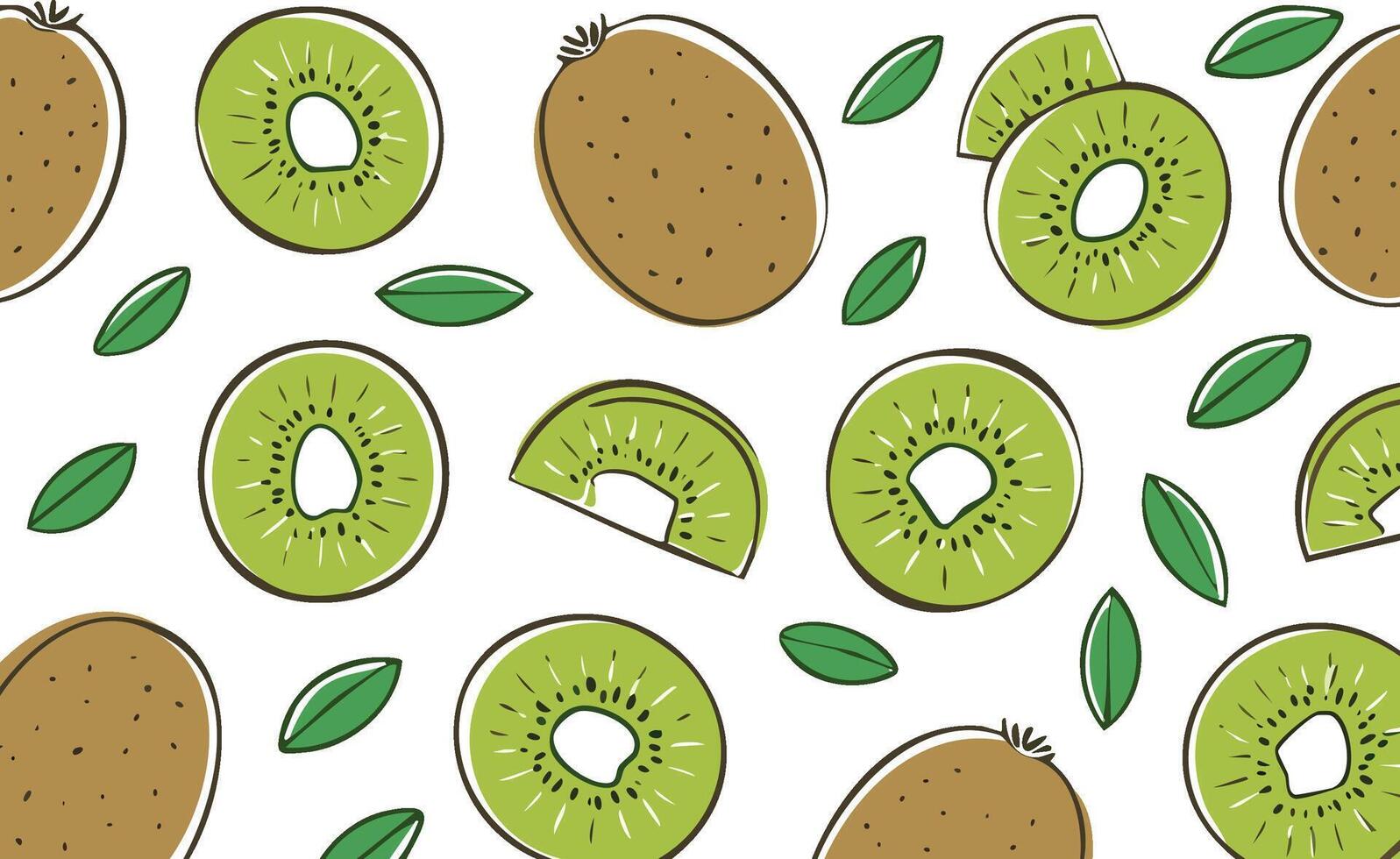 kiwi and leaves seamless landscape pattern vector