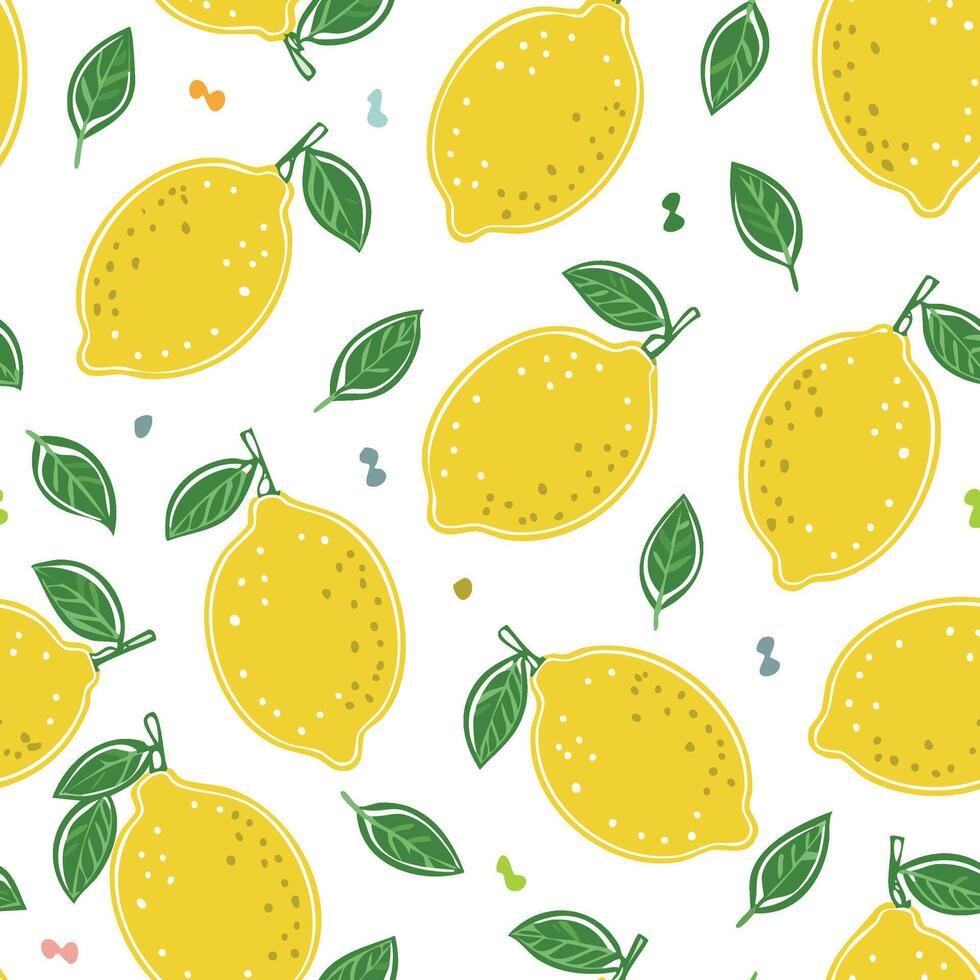 seamless hand drawn style lemon pattern vector