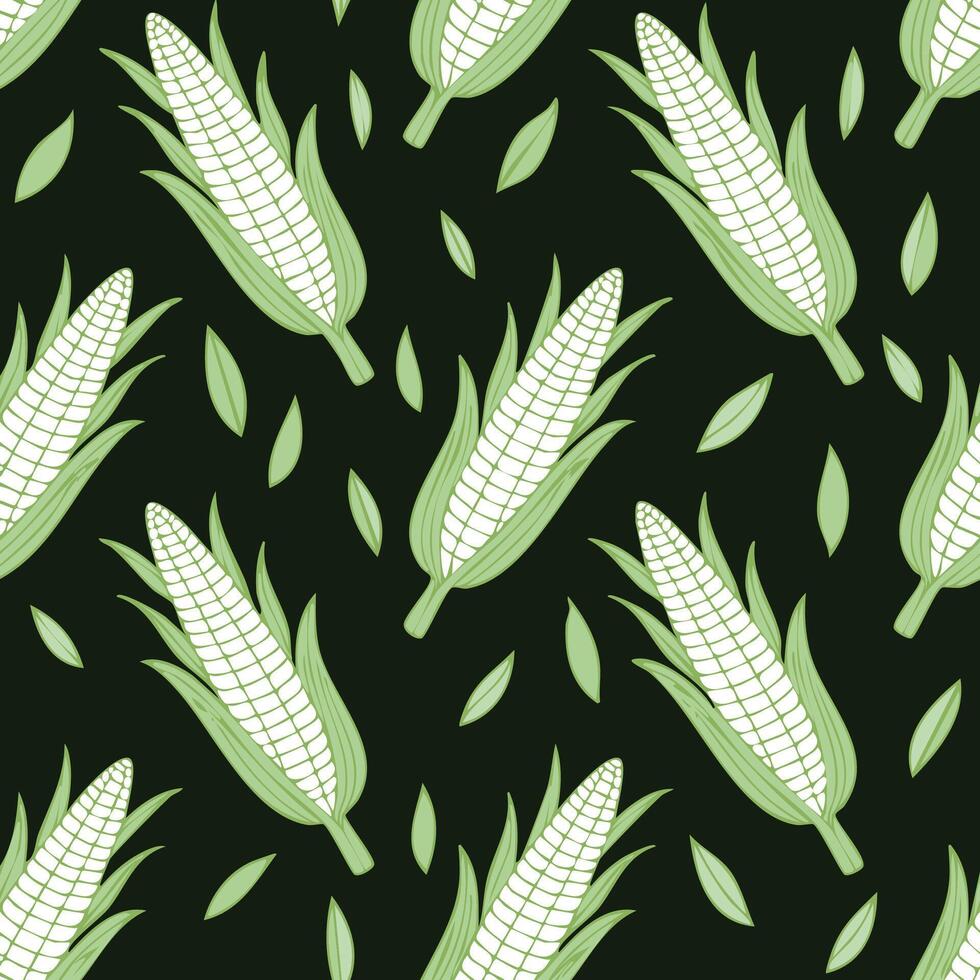 green corn seamless pattern on dark background vector