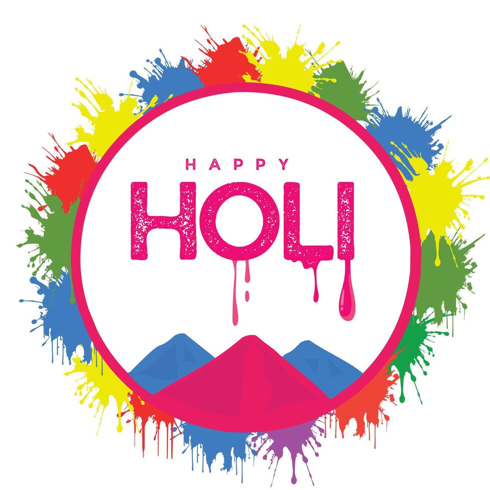 Holi Festival Background with Colorful Splashes and Gulal Powder Bowls vector