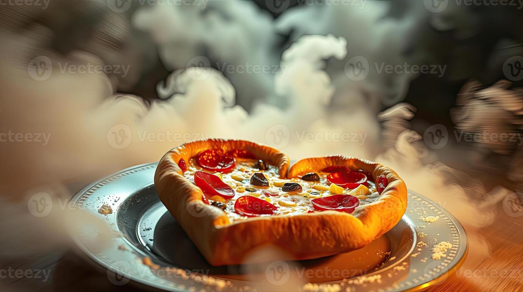 Heart-shaped tasty pizza. Valentine's day composition photo