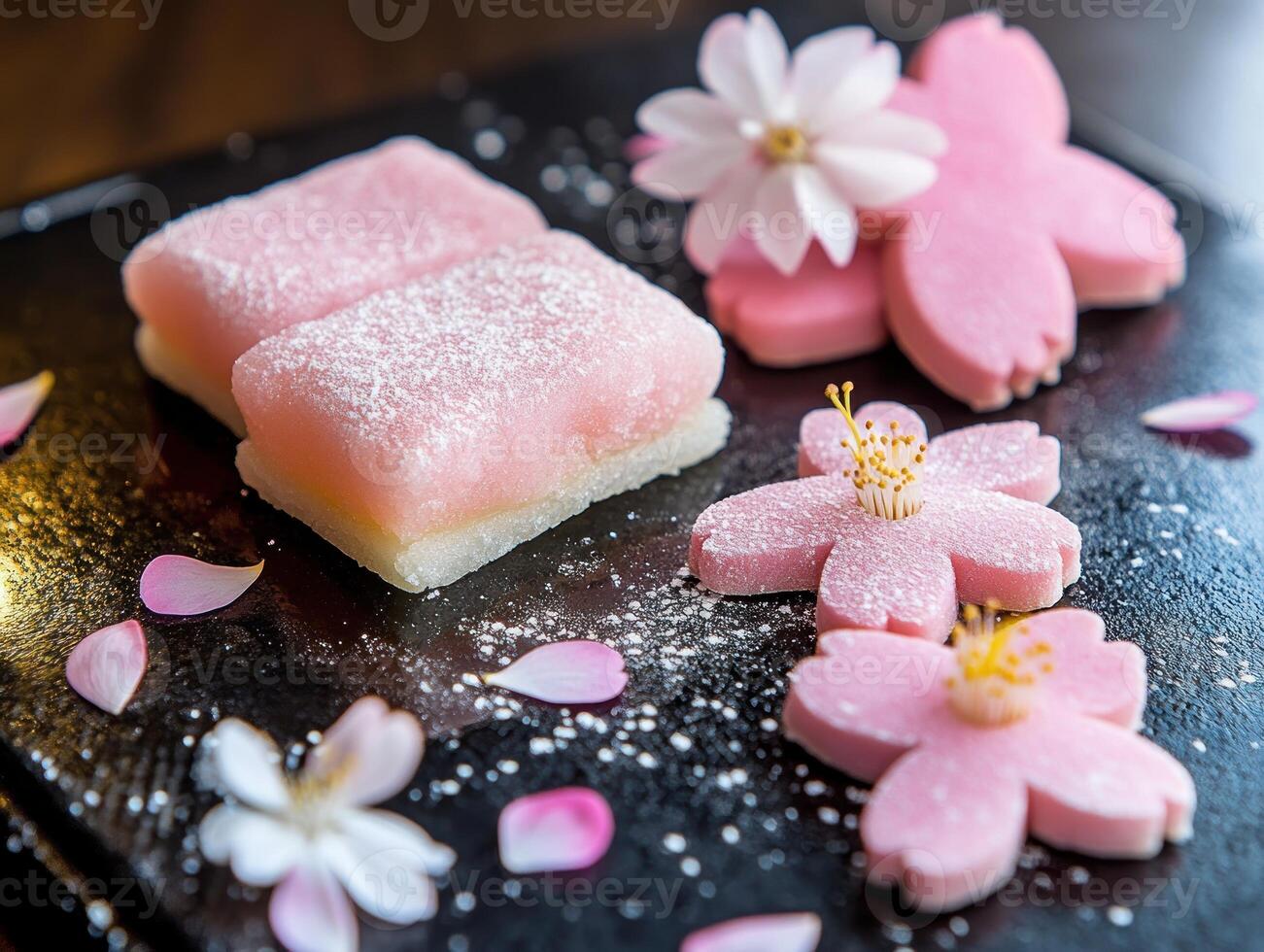 Exquisite Japanese dessert platter with cherry blossom motif for culinary inspiration photo