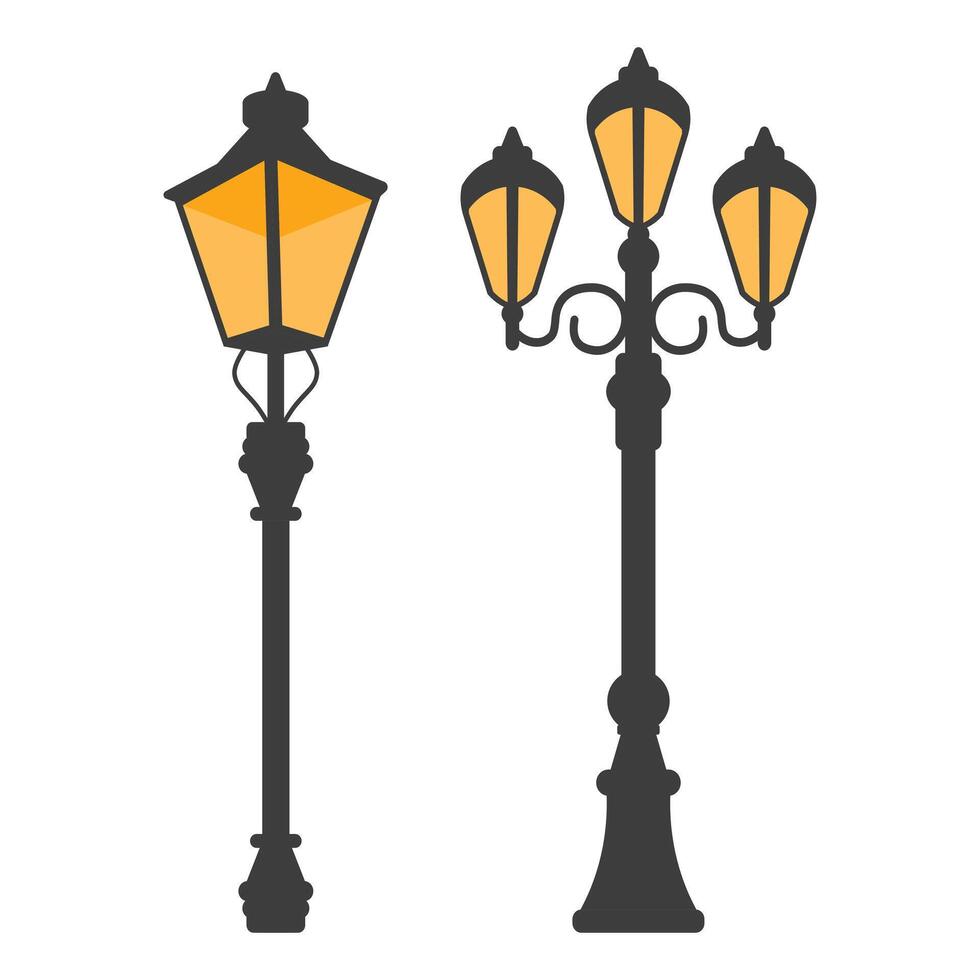 Retro Style Black Street Lamp. Street Lamp Icon on White Background. vector