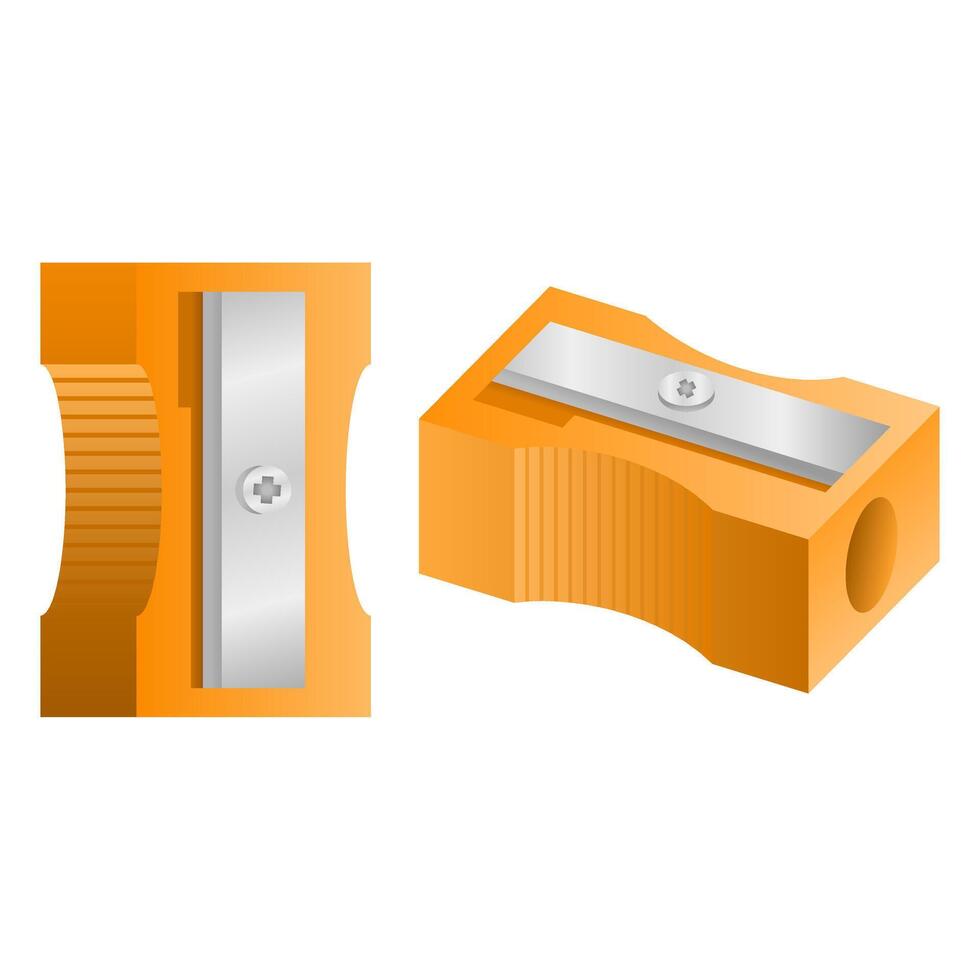 School Tool Pencil Sharpener. Stationery Orange Pencil Sharpener Icon. vector