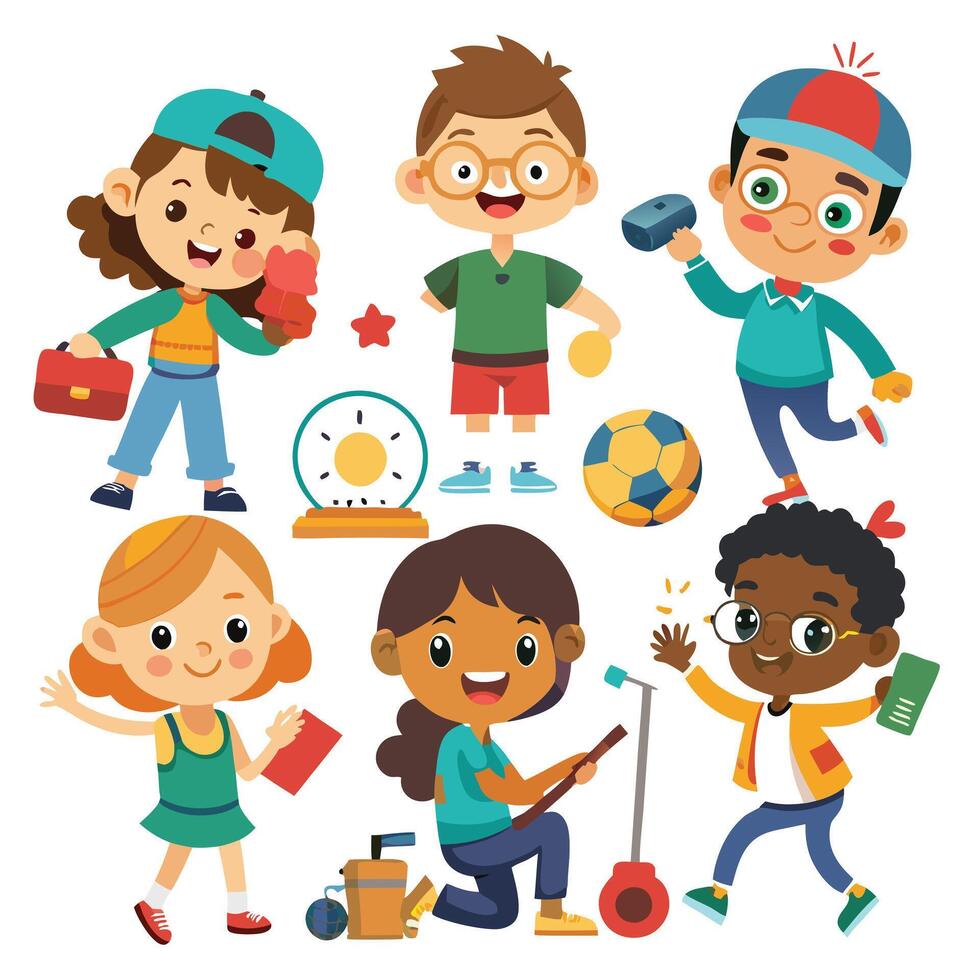 Children Engaged in Different Fun and Creative Hobbies vector