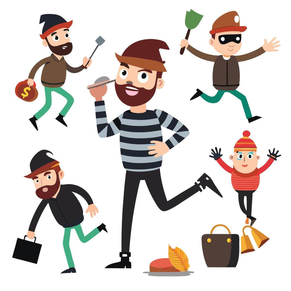 Funny Cartoon Thief in Multiple Action Scenes vector