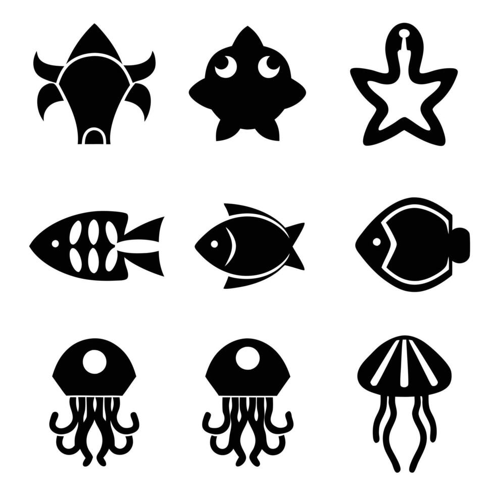 Sea Creature Silhouette Pack Illustrations of Ocean Wildlife vector