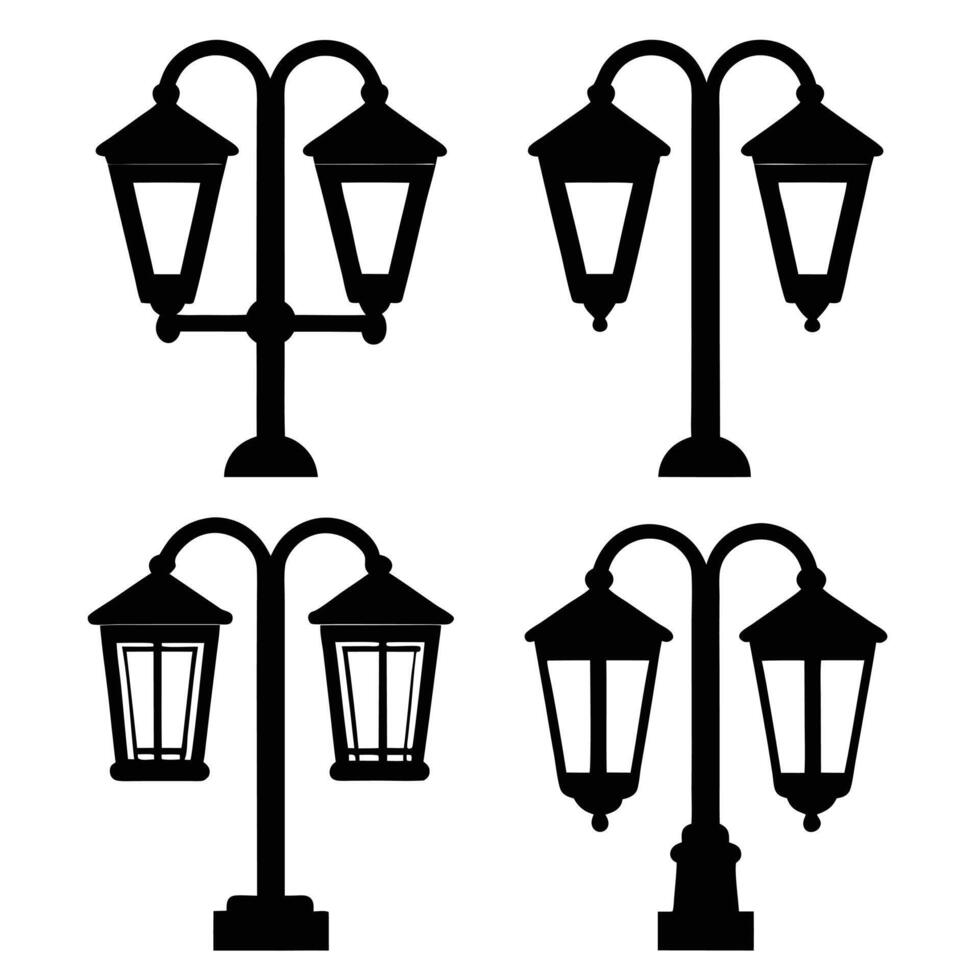Elegant Old Street Lamp Silhouettes vector