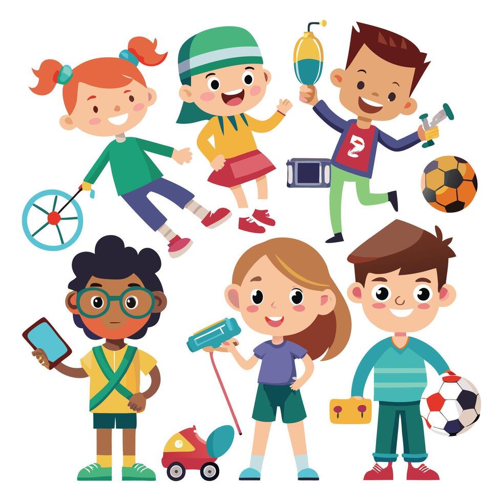 Kids Enjoying Various Hobbies Activity Illustration Set vector