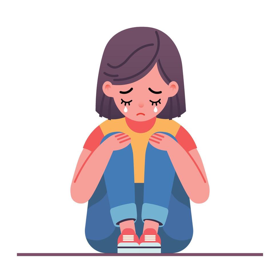 a crying girl. Cartoon flat illustration, isolated on white vector