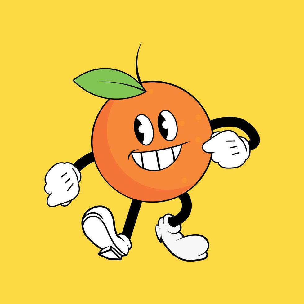Orange cartoon character running on yellow background vector