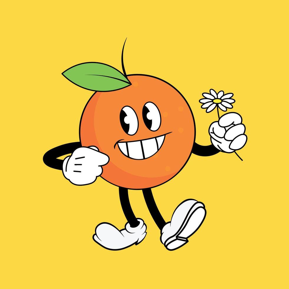 Orange cartoon character holding a flower vector