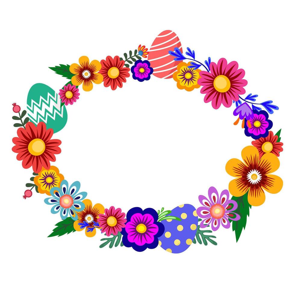 Colorful flowers with Easter eggs illustration vector