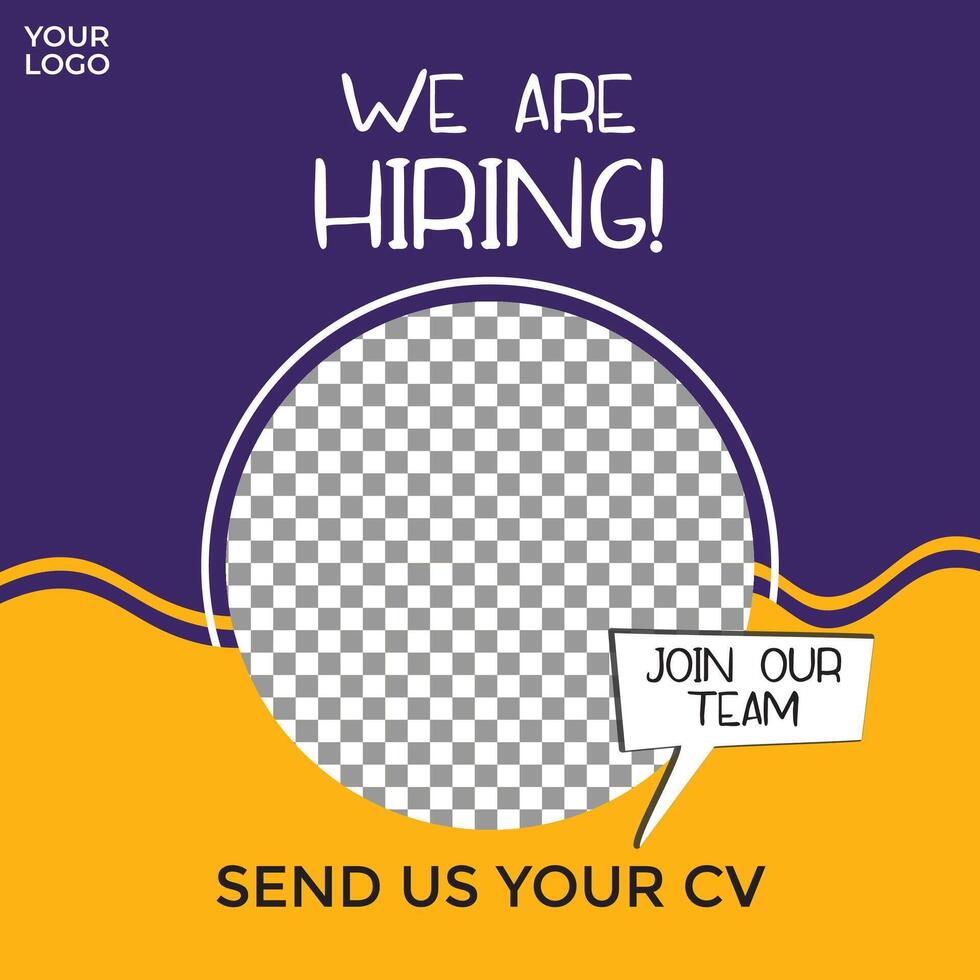 Hiring recruitment design poster. We are hiring brush lettering with geometric shapes. Open vacancy design template. vector