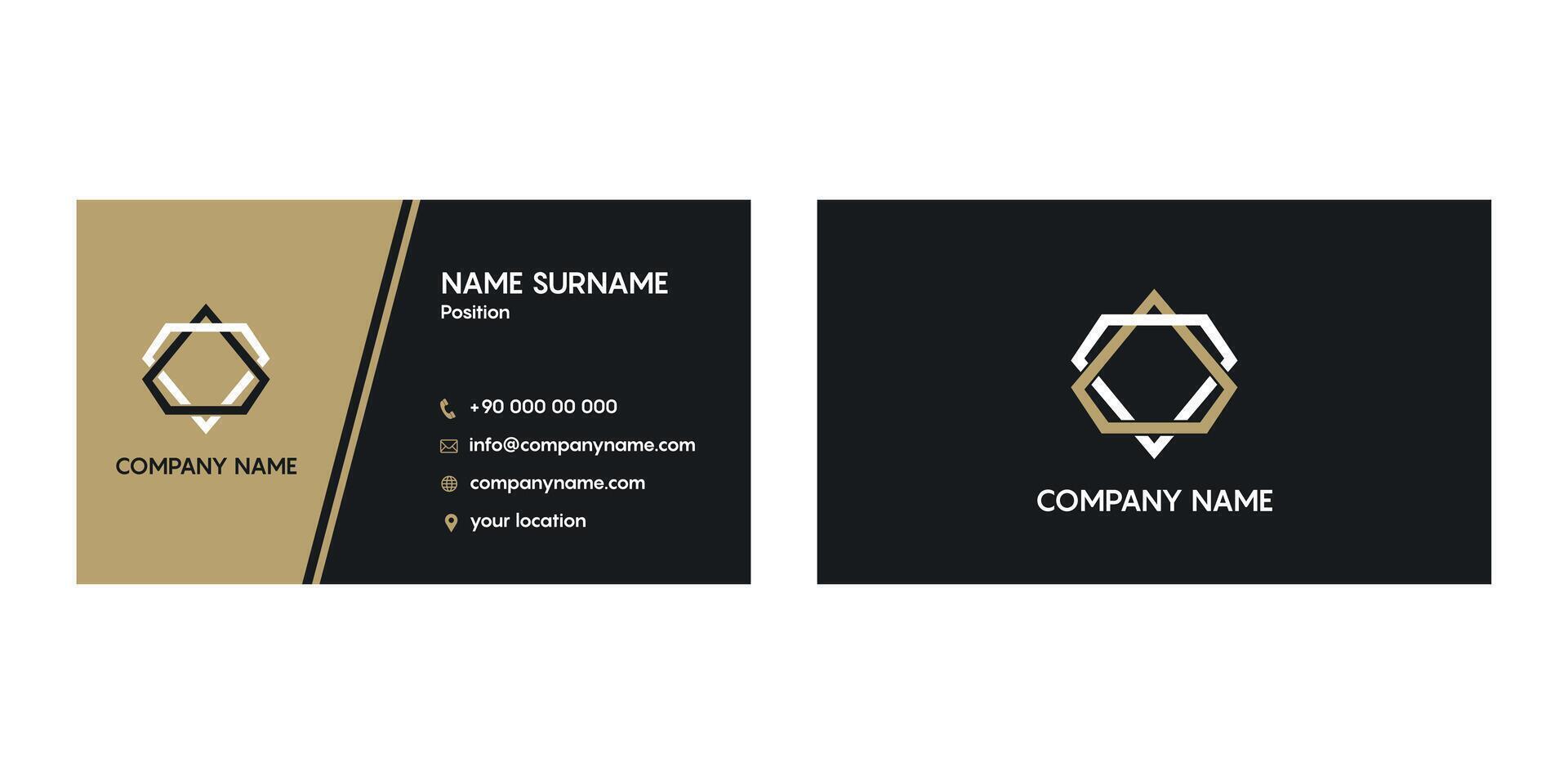 Elegant business card template. Gold and dark colors. vector