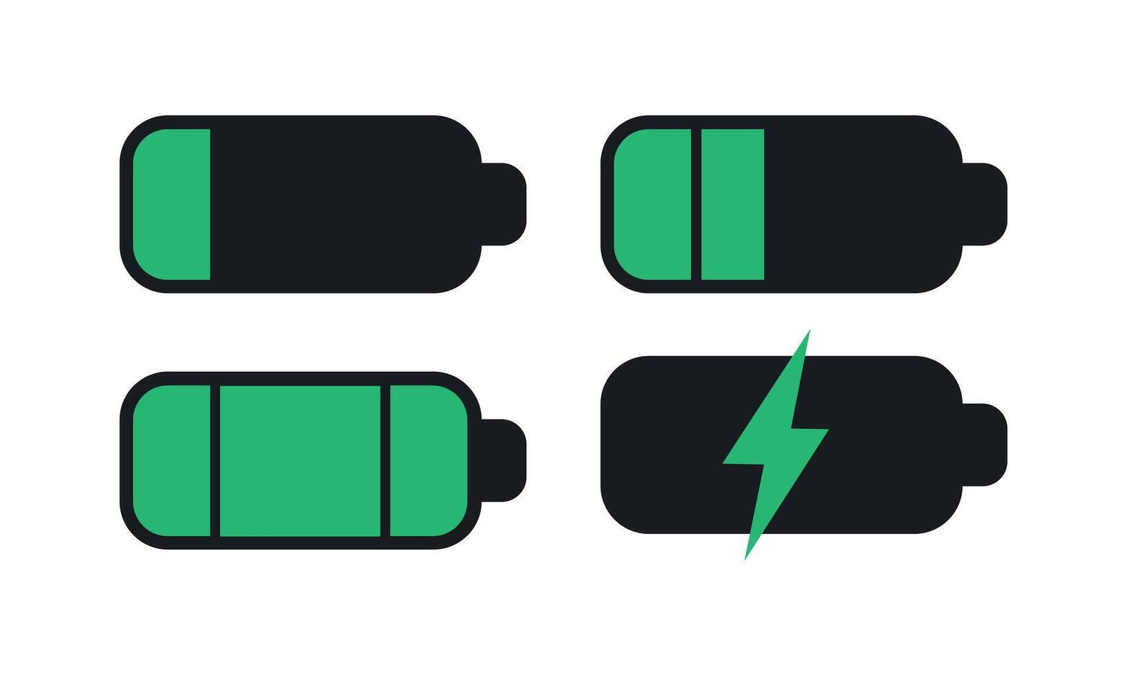 Isolated black smart phone battery level indicator icons on white background. vector
