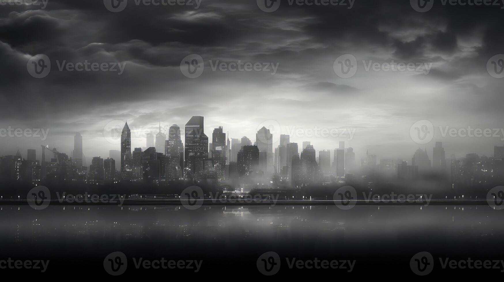 skyline happy new year black and white photo