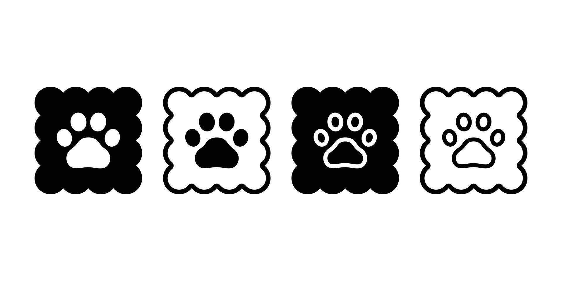 dog paw cat footprint icon square checked cracker kitten french bulldog pet cartoon logo symbol character doodle illustration design clip art vector