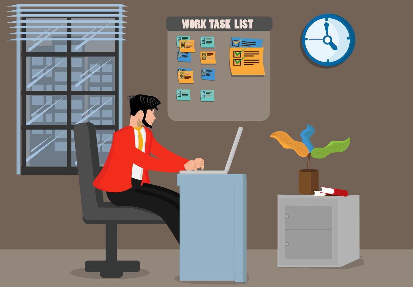 a man sitting at a desk with a laptop vector