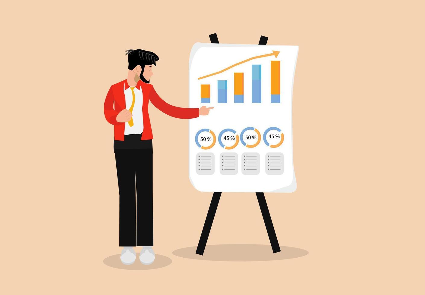 businessman with a presentation board and graphs on it vector