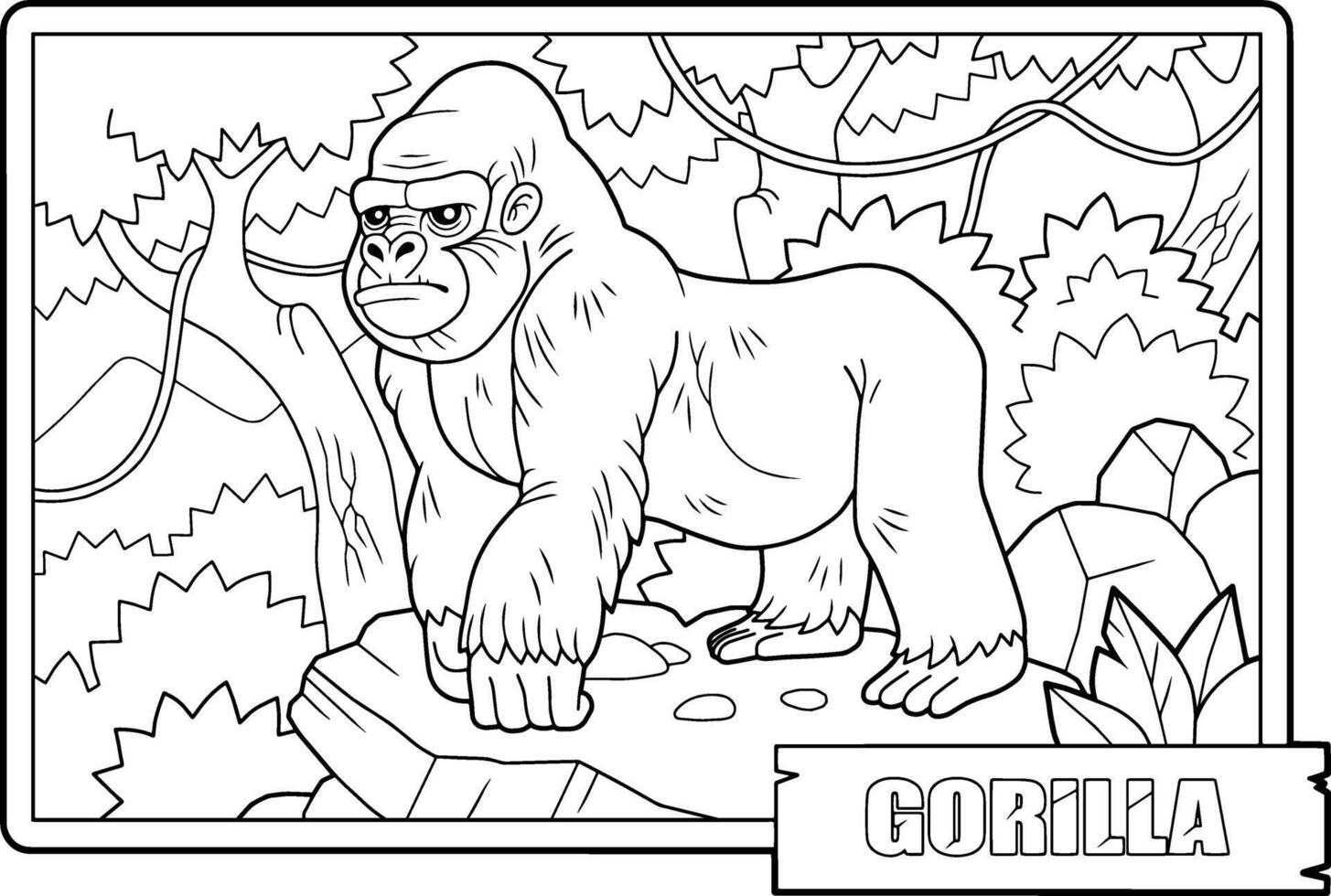 African gorilla monkey, coloring page for kids vector