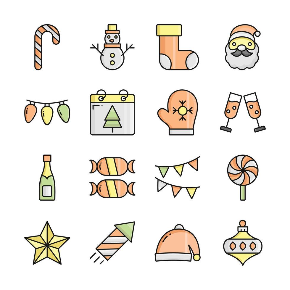 A collection of cheerful, Christmas icons, perfect for web design, social media graphics, or holiday themed print materials vector