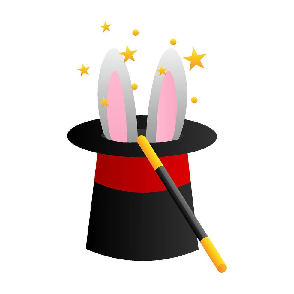 The master casts a spell on the cylinder. Magician's hat with rabbit. illustration vector