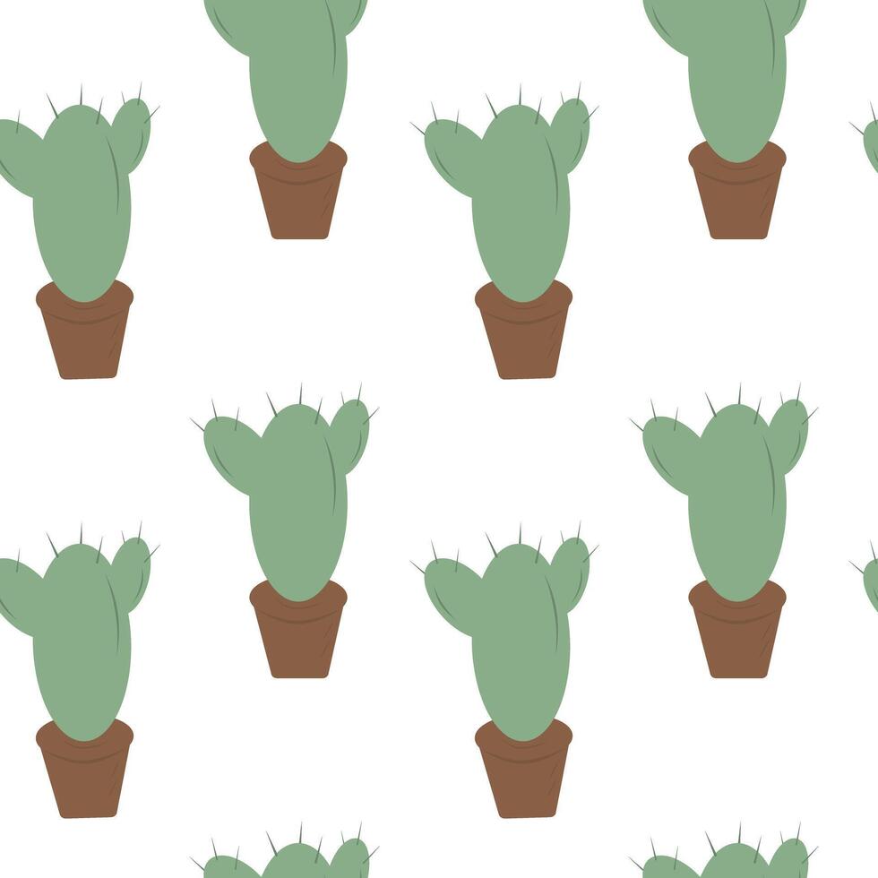 Prickly cactus in a flower pot Seamless pattern. World Cactus Day Background or wallpaper concept. Isolated illustration Wrapping or web promo, poster, banner, cards, price tag, label, booklets vector