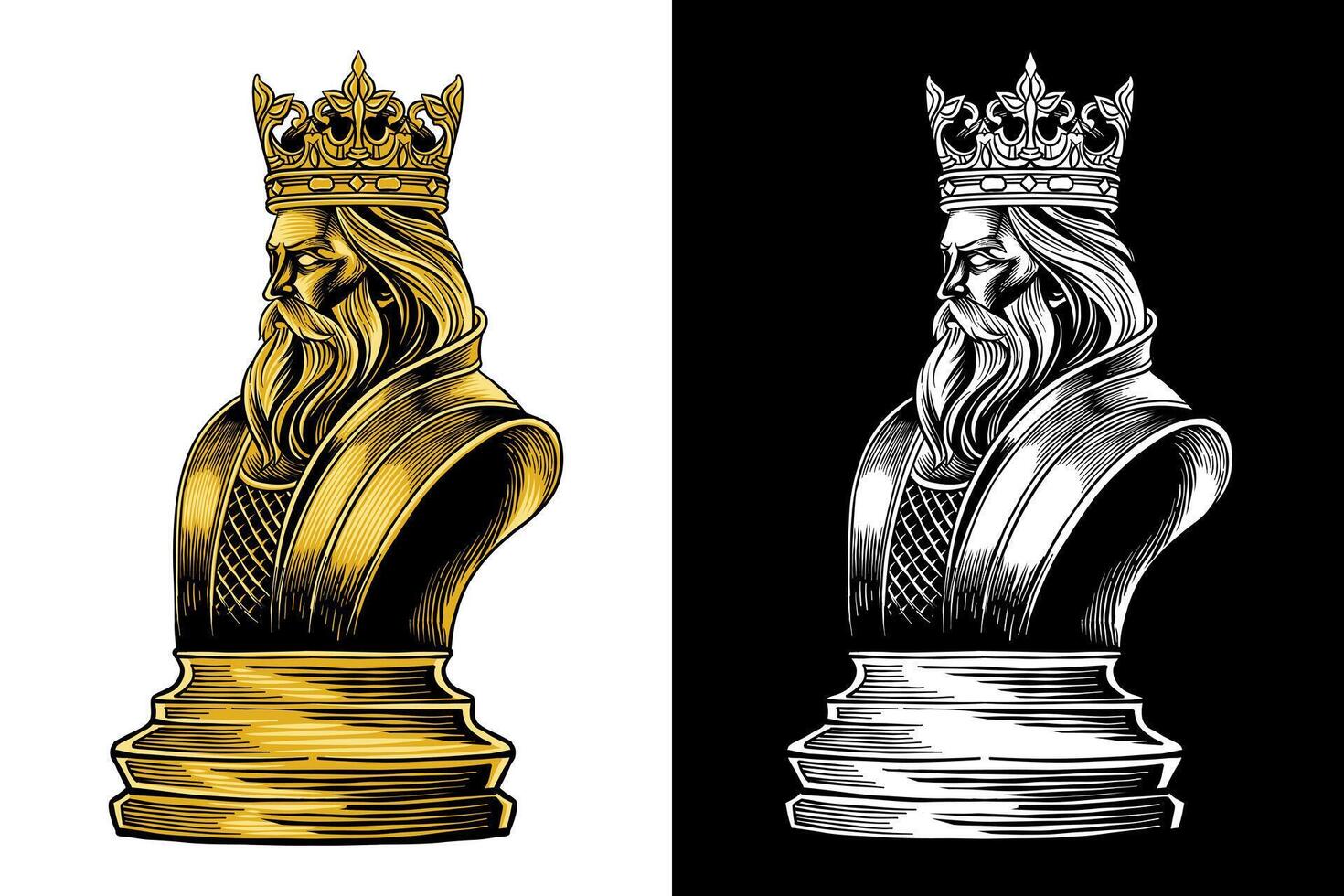 hand drawn golden king chess illustration vector