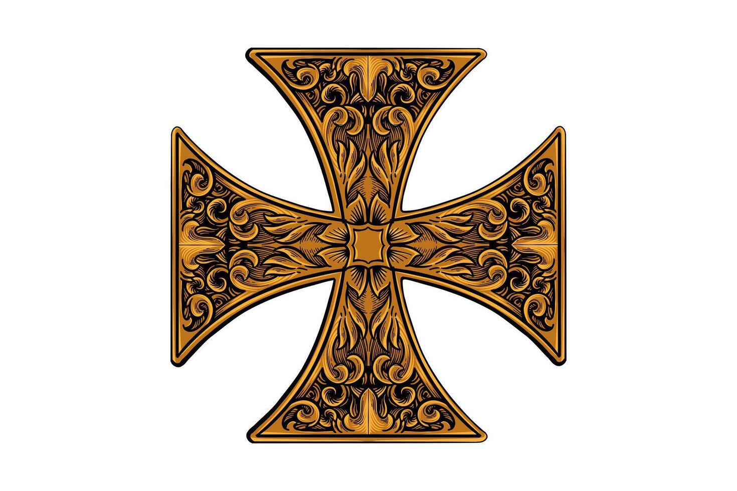 Maltese cross icon illustration with hand drawn ornament vector