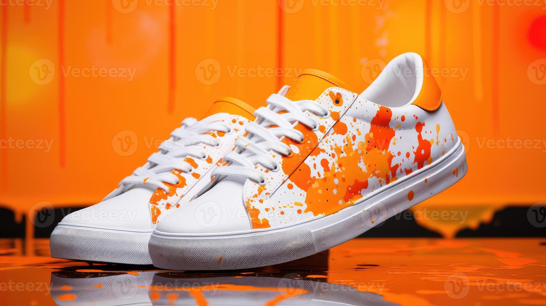 sneakers orange paint splatter photo