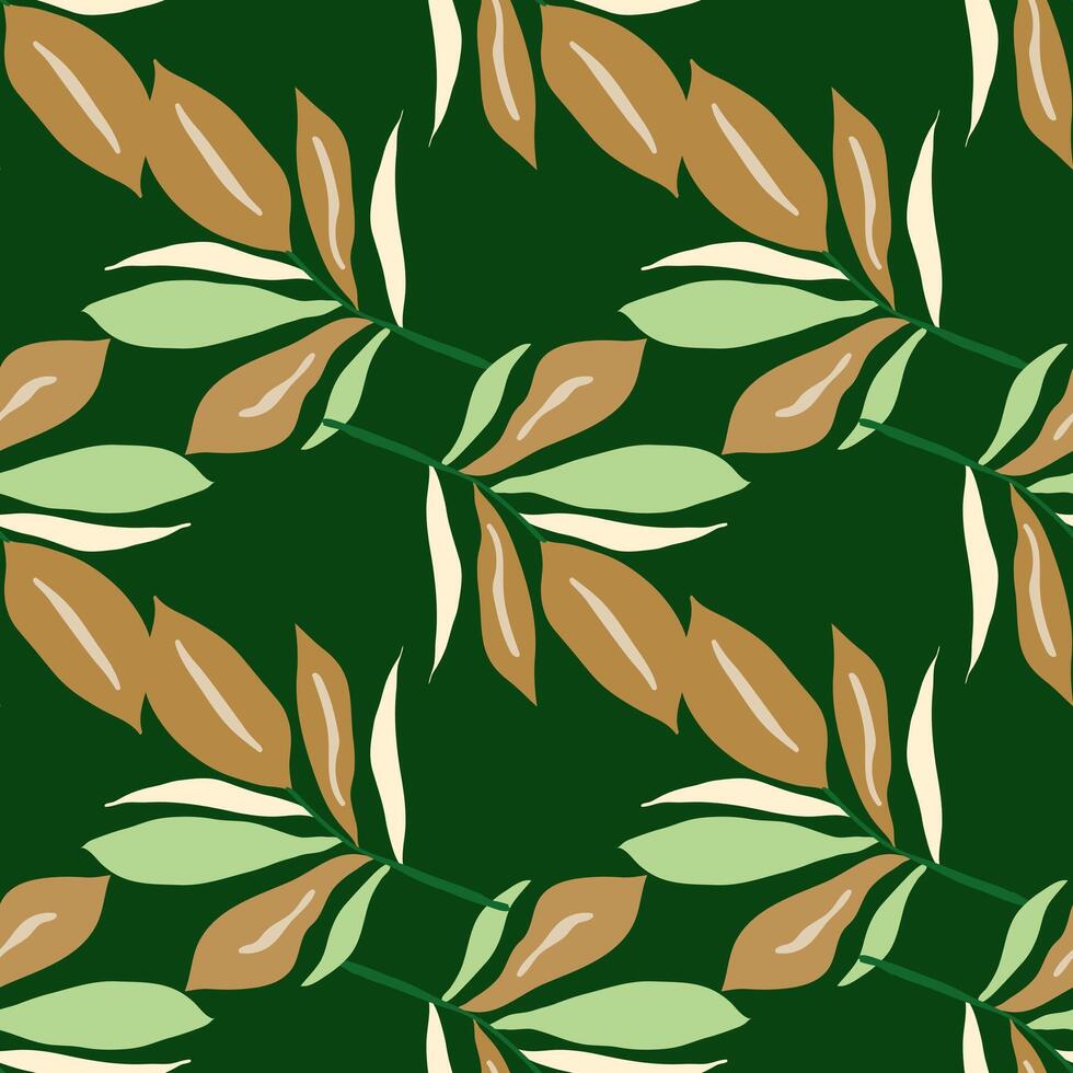 Elegant leafy seamless pattern on dark green background for textile design vector