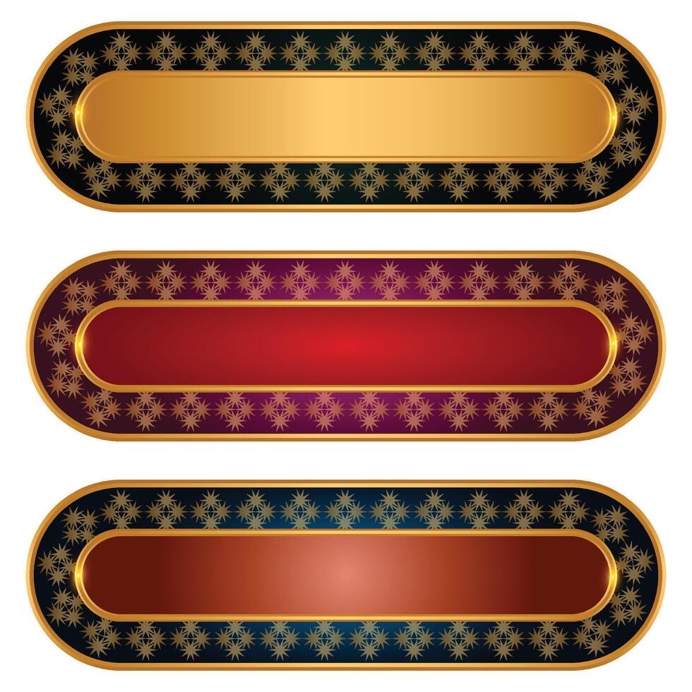 Set of luxury red and golden arabic islamic banner title frame text box border transparent background vector
