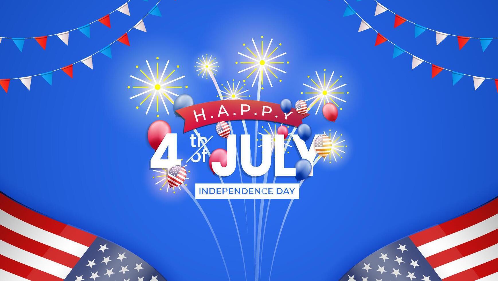 Happy Independence Day with usa flag and firework Illustration.Fourth of July with realistic balloons. vector