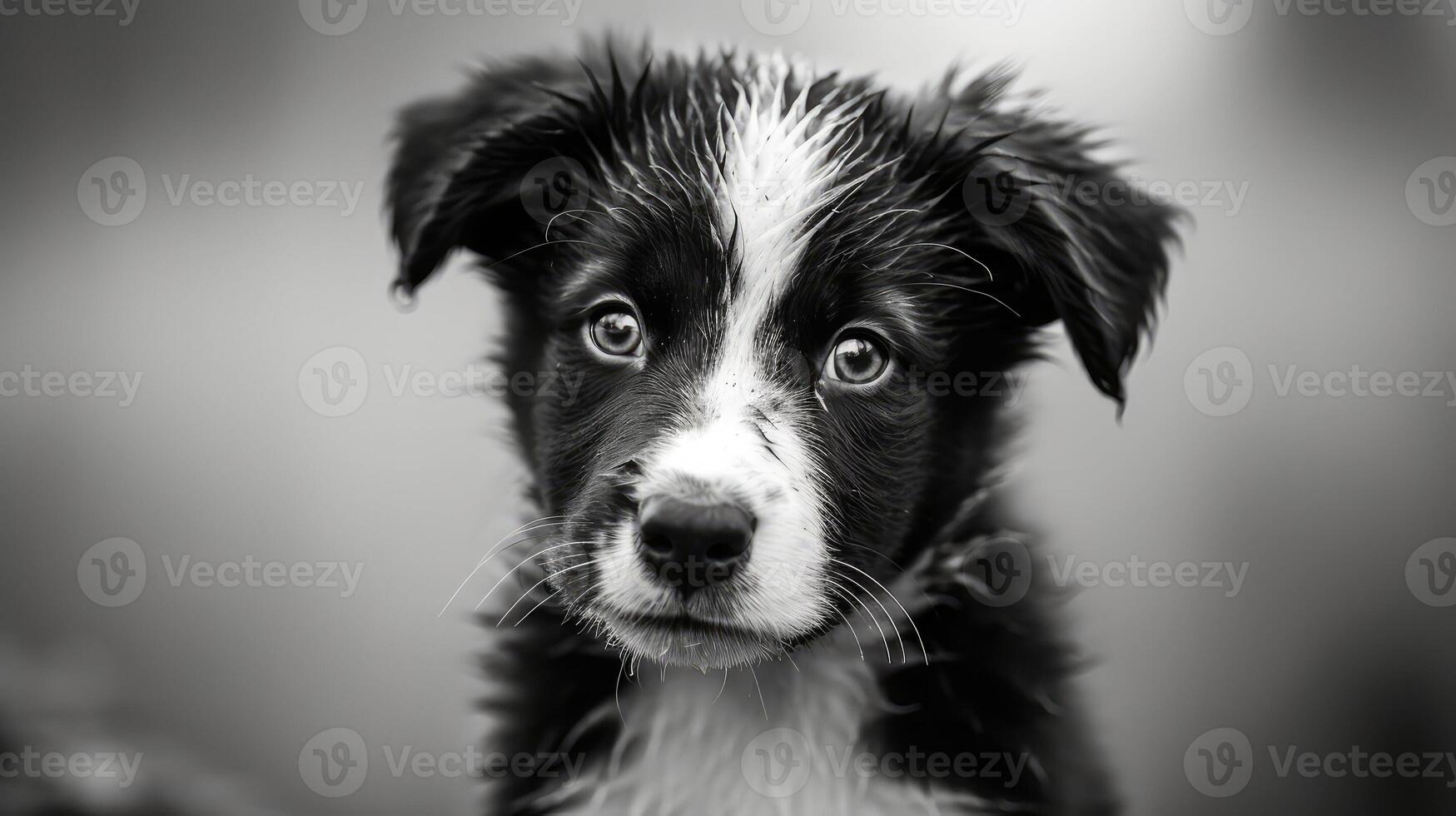 face puppy black and white photo