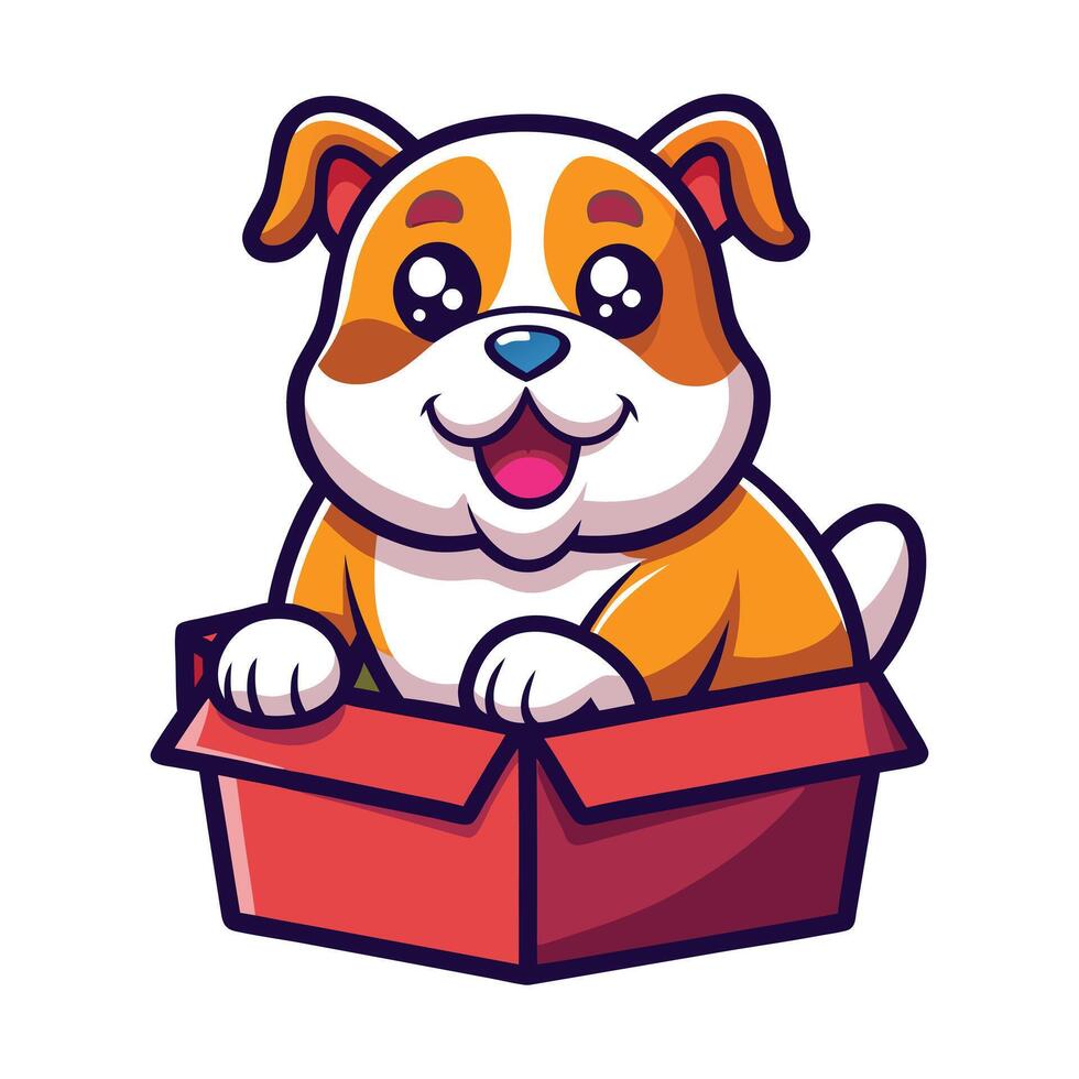 Cute Bulldog Playing in Box Cartoon vector