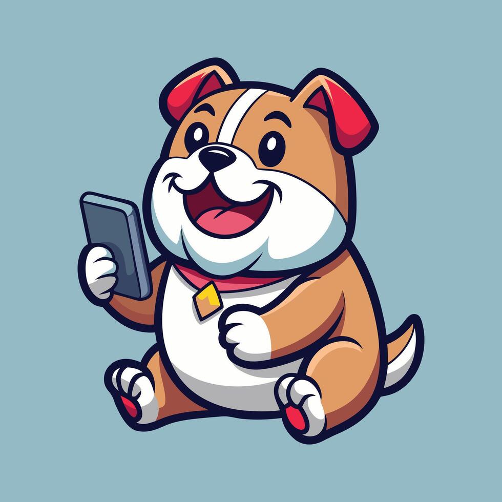 Bulldog Phone Paws and Texts vector