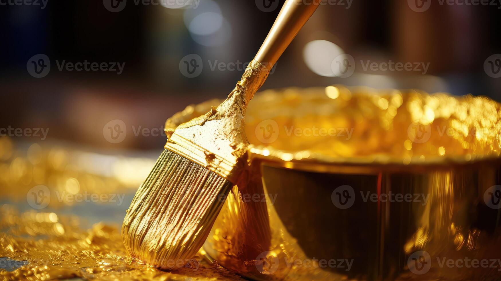 shimmering gold paint brush photo