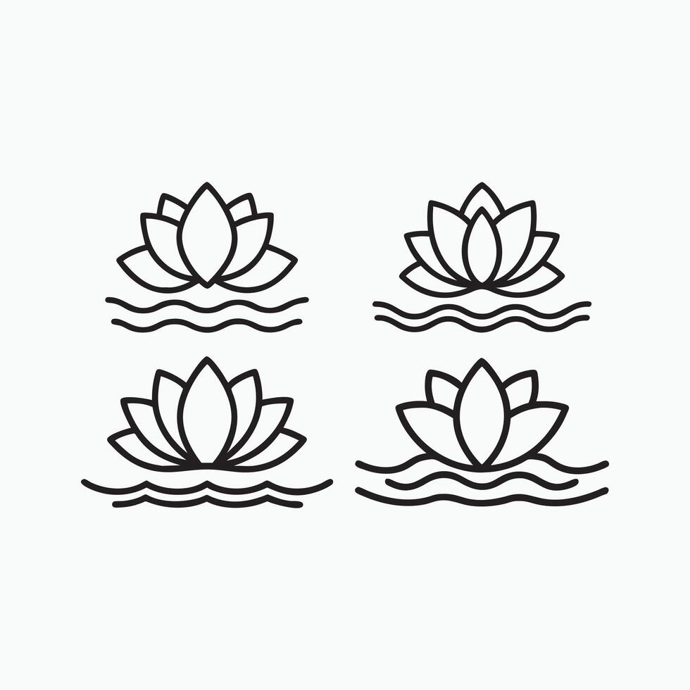 Set of Simple Line Art Lotus Flowers on Water Line Art Illustrations, icons, logos vector