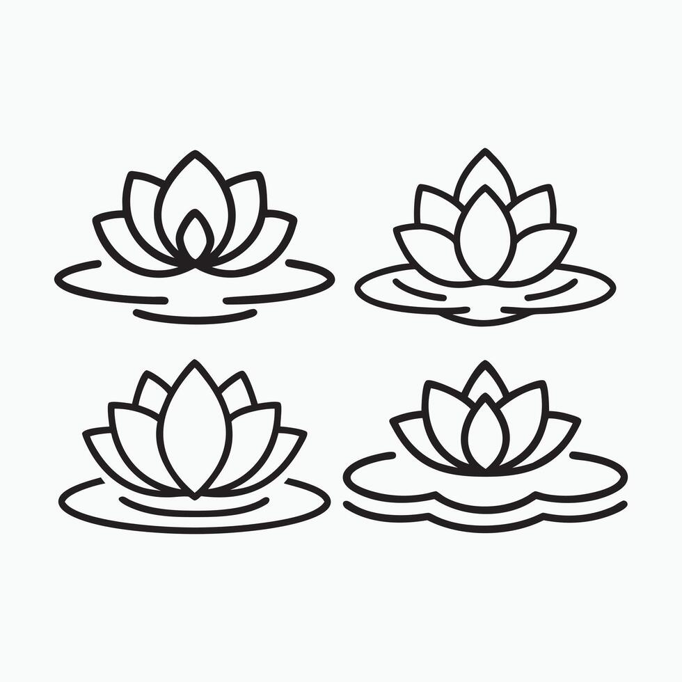 Set of Simple Line Art Lotus Flower Icons vector