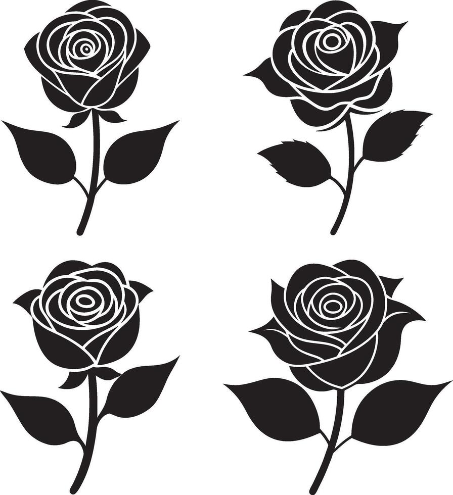 Four Black and White Rose Silhouette Designs vector