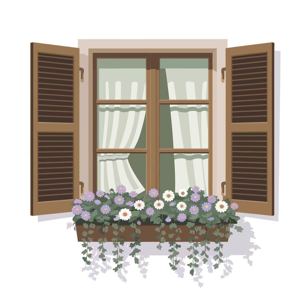 Window with Blooming Flower Box vector