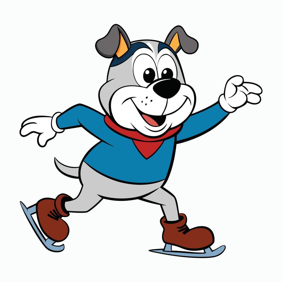 Cute Bulldog Ice Skating with Joy vector