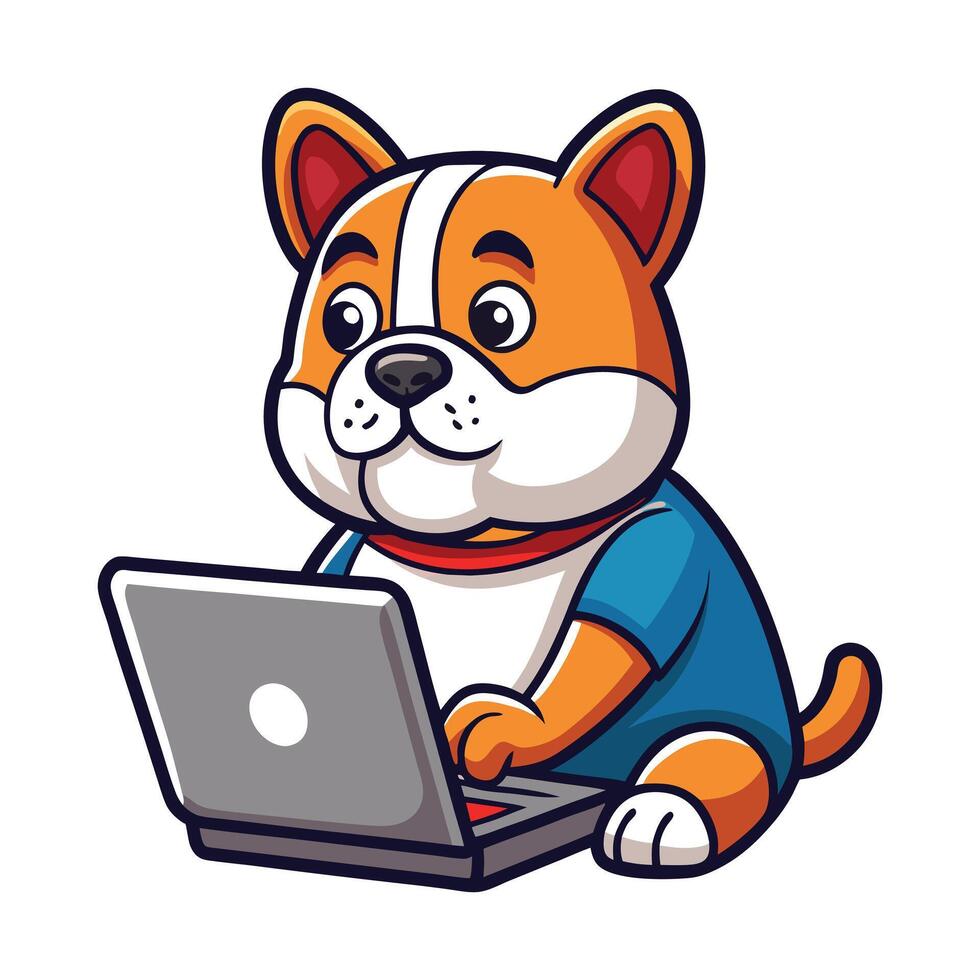 Laptop Loving Bulldog Redefining Work Goals vector