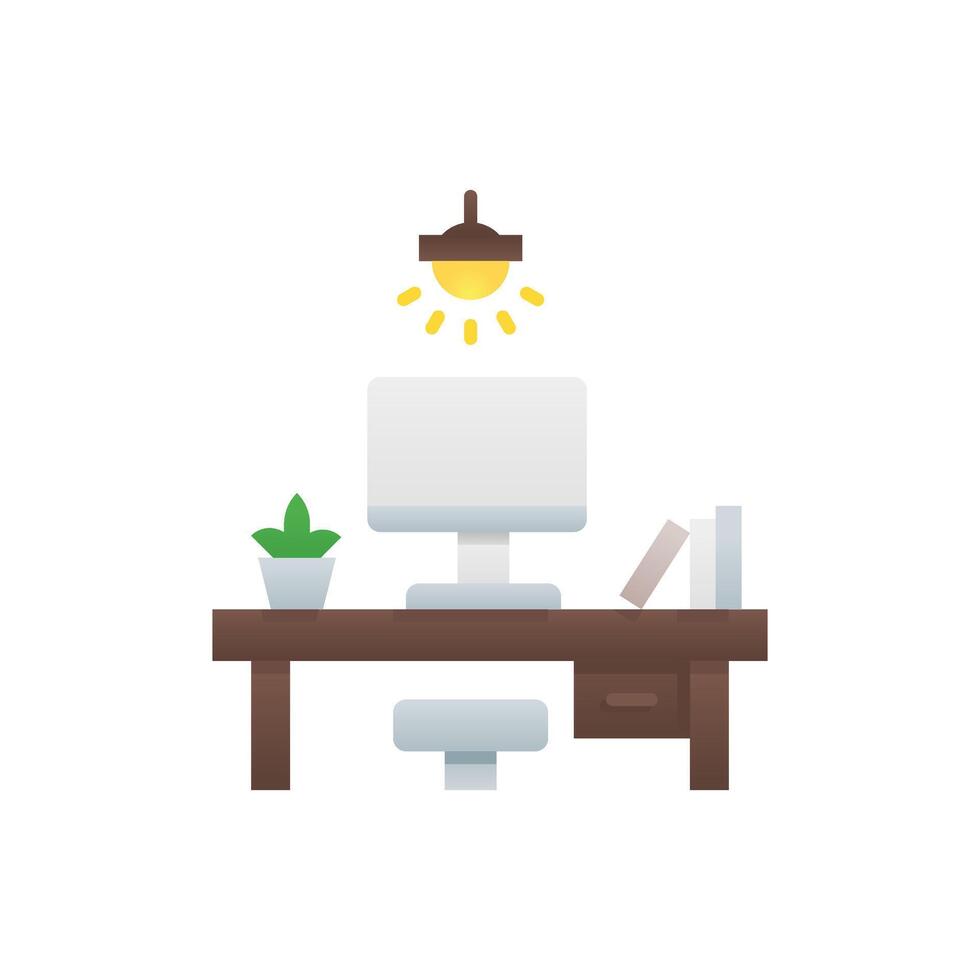 office desk icon with computer and lamp vector