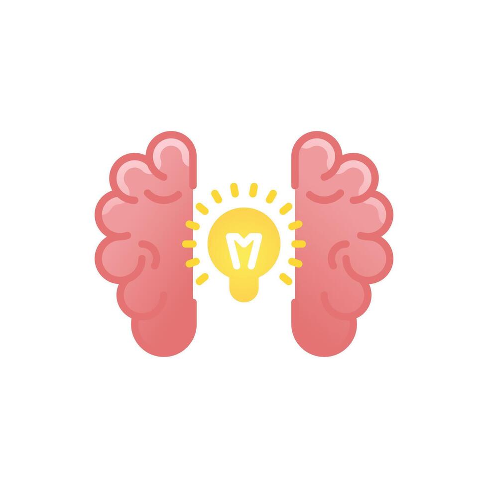 ion of simple creativity, two brains with light bulb in the middle vector