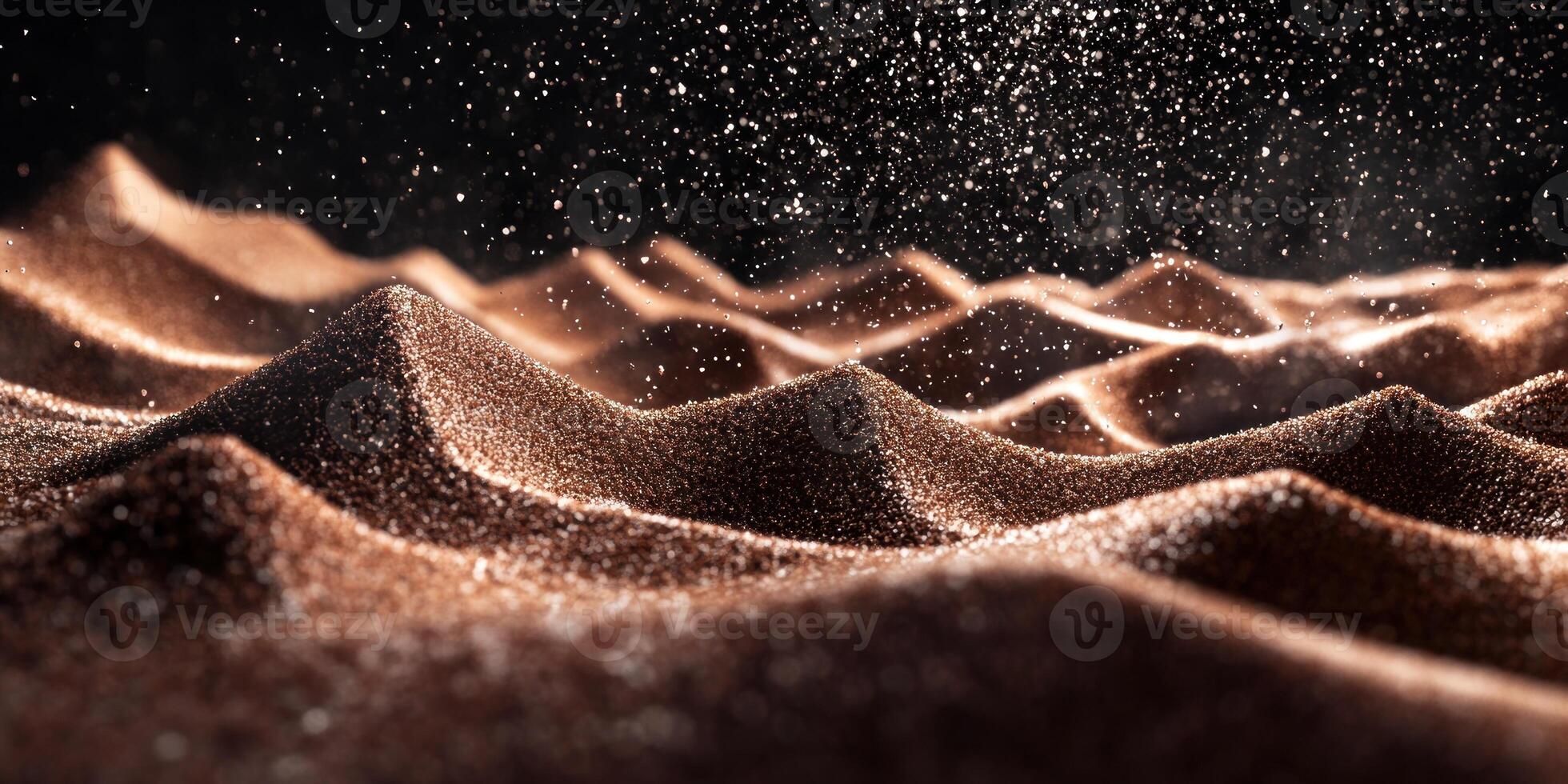 Chocolate powder landscape with textured waves and dynamic motion photo