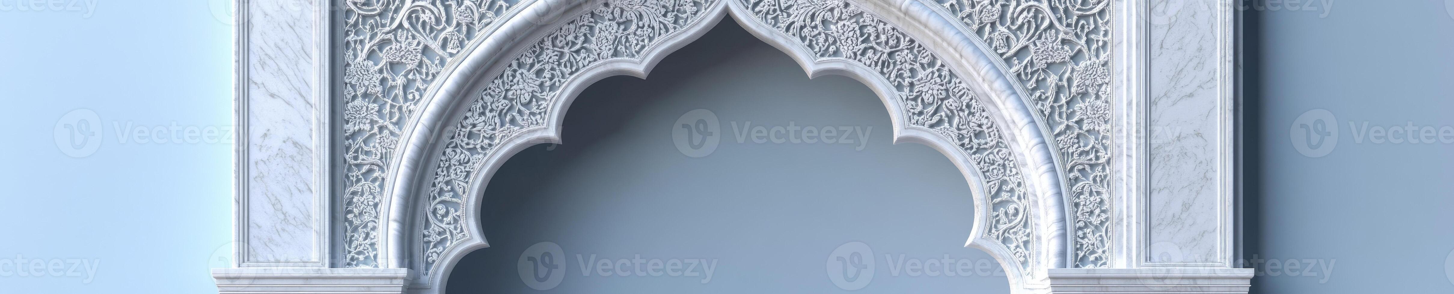 White marble arch in traditional Islamic style for cultural and architectural design photo