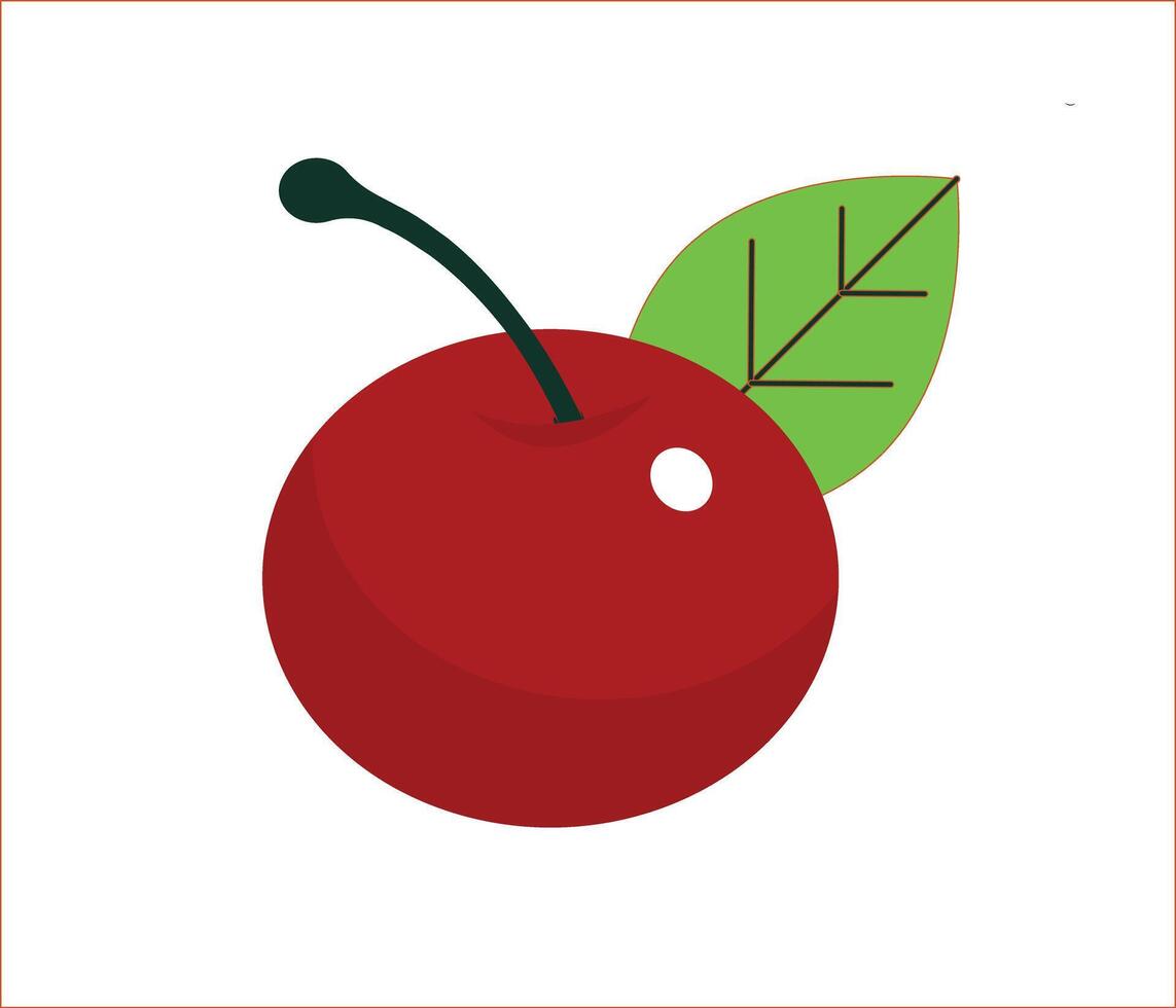 A red cherry with a leaf on it vector